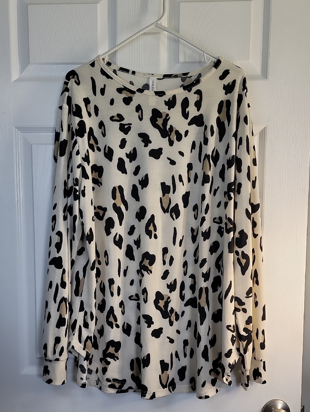 Tickled Teal Cream and Black Leopard Print Long Sleeve Top